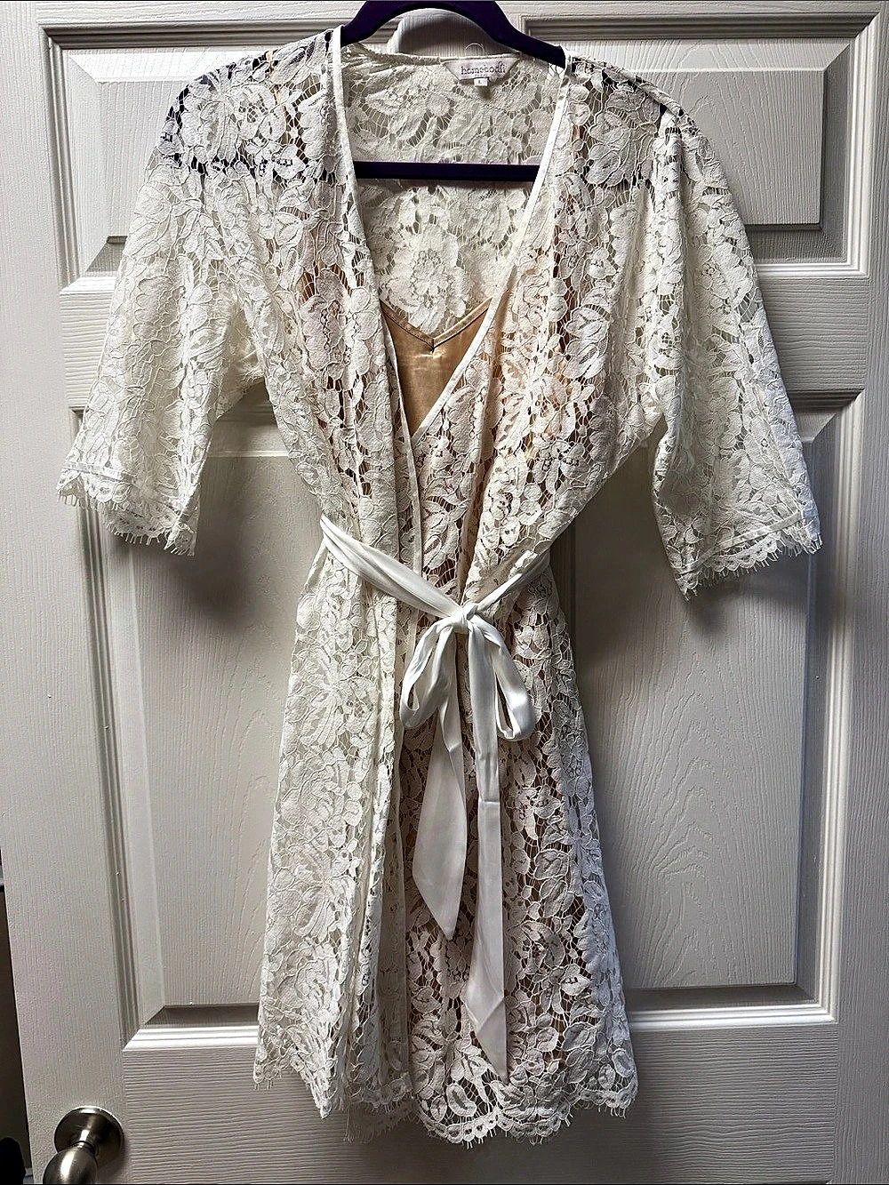 Homebodii Lace Robe & Slip Dress in White Size Large Like New